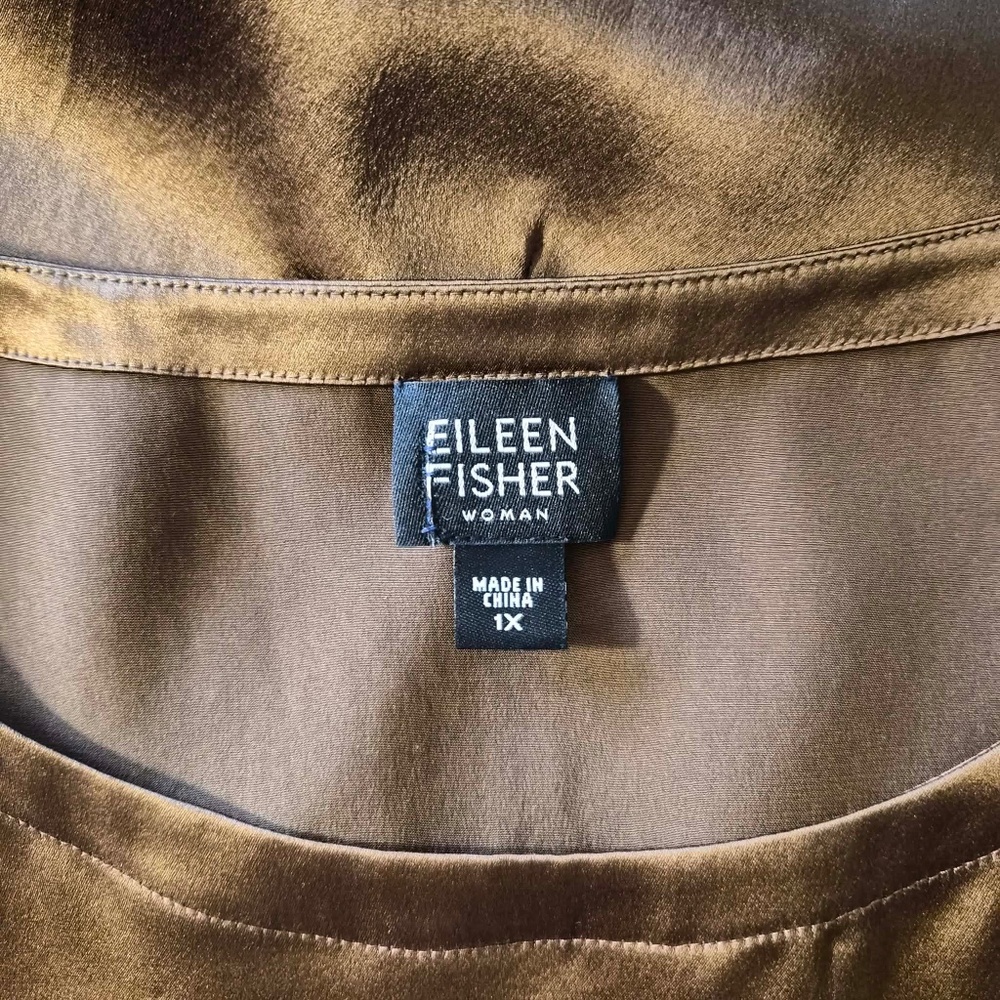 Eileen Fisher 100% Silk Satin Plus Size Minimalist Chic Bronze Brown Tank Top 1X - Picture 7 of 11